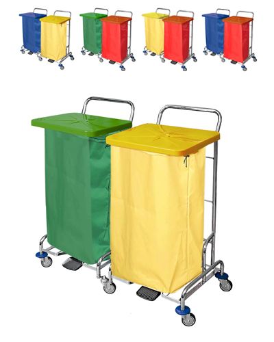 Carrinho de Lavandaria Kombo com dois sacos Verde / Amarelo